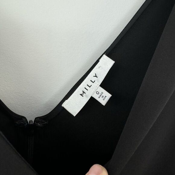 Milly Silk V Neck 3/4 Sleeve Pleated Belted Pant Jumpsuit Dressy Black Size 0 - Picture 9 of 16